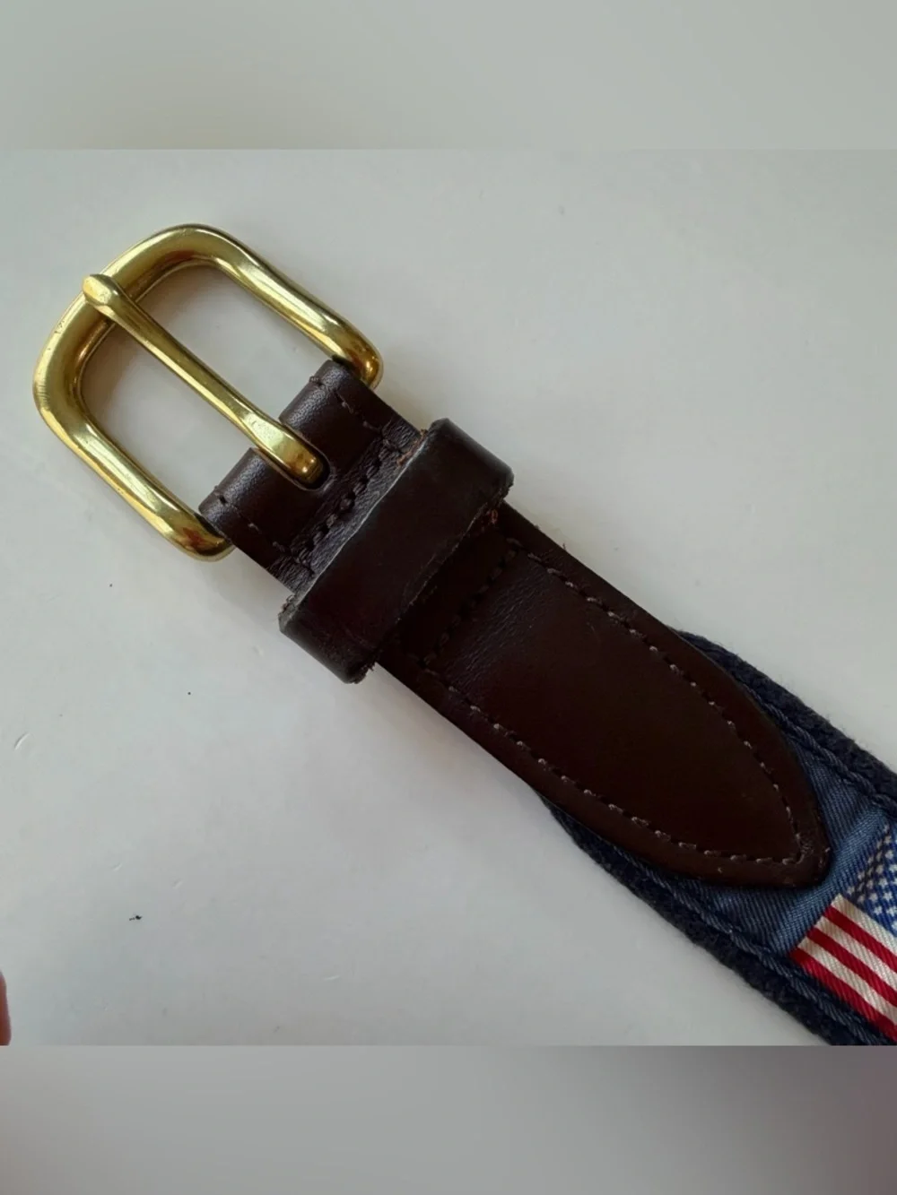 Vineyard Vines AMERICAN FLAG USA Canvas Brown Leather Belt Size 28 Boys